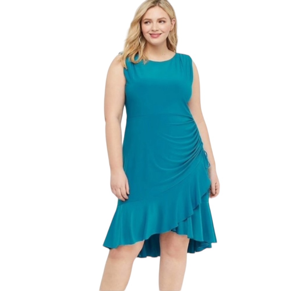 NEW Lane Bryant Sleeveless Dress 28 aqua turquoise ruffles back zip